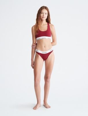 Calvin Klein Modern Cotton Unlined Bralette and Bikini in Red, Women's  Fashion, Activewear on Carousell