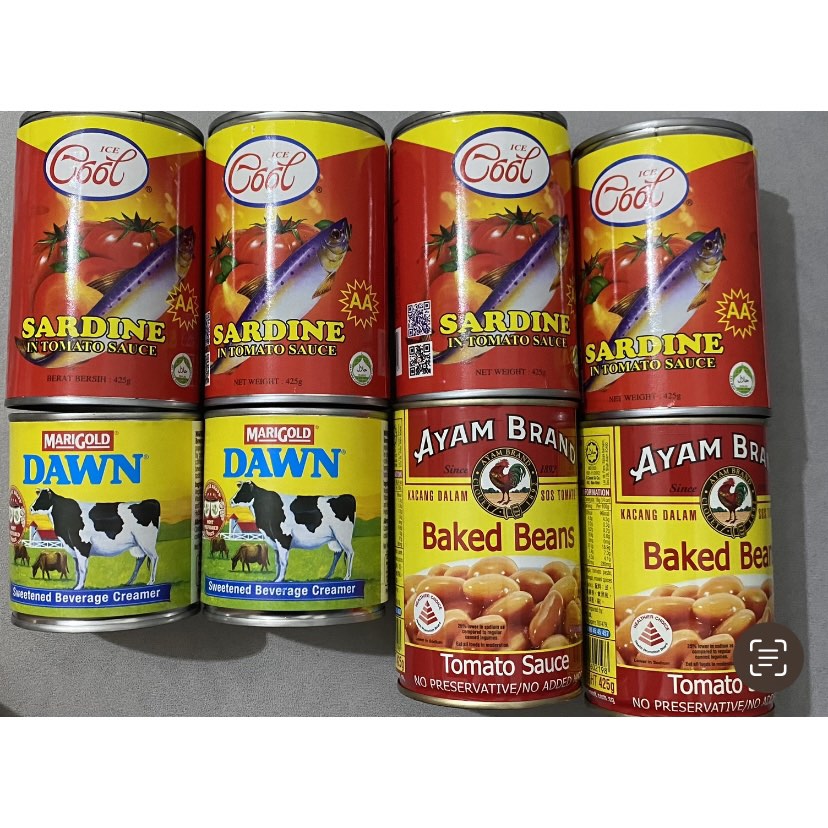 Canned food [Sardines in Tomato Sauce 425g , Baked Beans Tomato Sauce