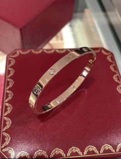 Cartier卡地亞 love 玫瑰金寬版四鑽love手鐲 19號 全套帶發票