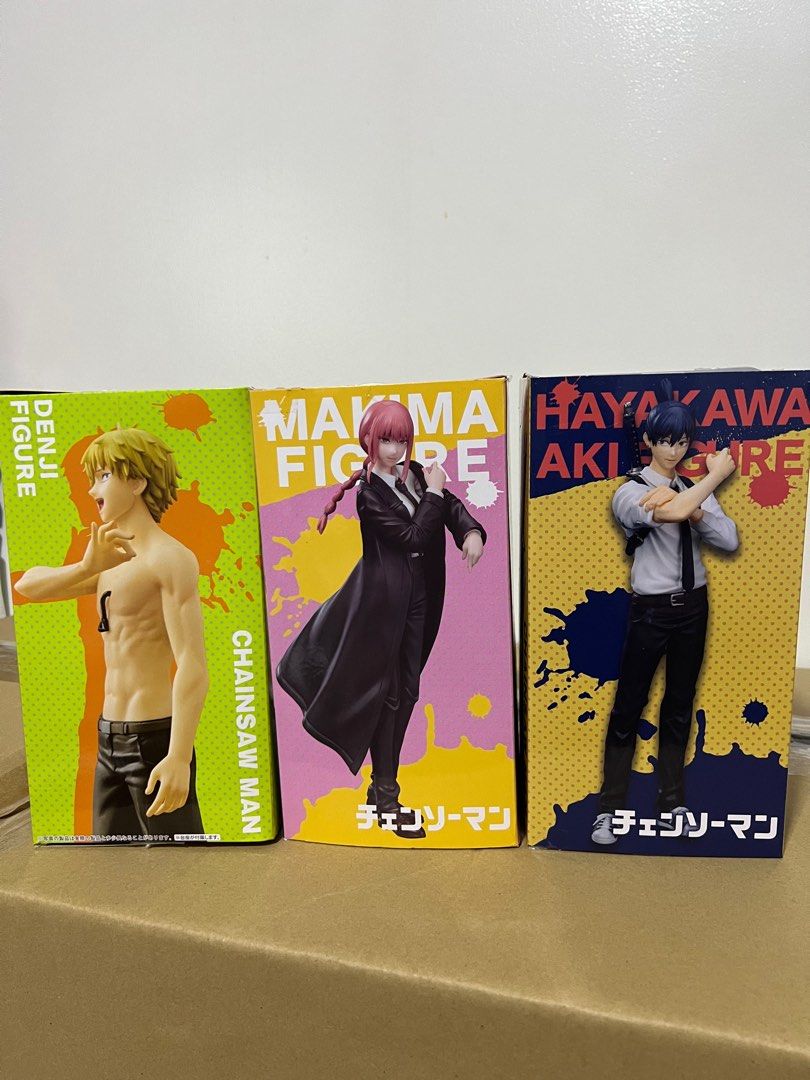 CHAINSAW MAN DENJI/ MAKIMA / AKI (Category: Figurines & Statues) located in Manila. Submitted by melvinnavarro (Listing ID 1251092327, Image 2). Description: - BACK IN BOX - NEVER DISPLAYED CHINECK LNG UNG ITEM - NO ISSUE - 100% AUTHENTIC / ORIGINAL - SOLD AS SET ONLY - JAPAN RELEASE 100% LALAMOVE OR MEET UP ONLY.