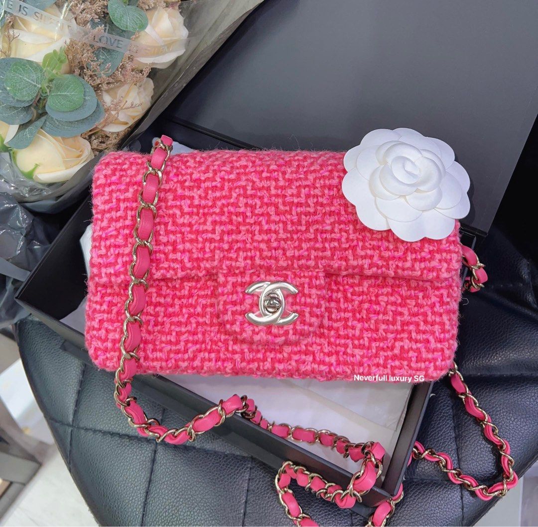 Chanel Mini Rectangle Flap Bag in Pink Cotton & Wool Tweed GHW Bag