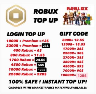 Cheapest] Roblox Robux Top Up/ Robux Gift Codes/ Robux Gift Cards, Video  Gaming, Gaming Accessories, In-Game Products On Carousell