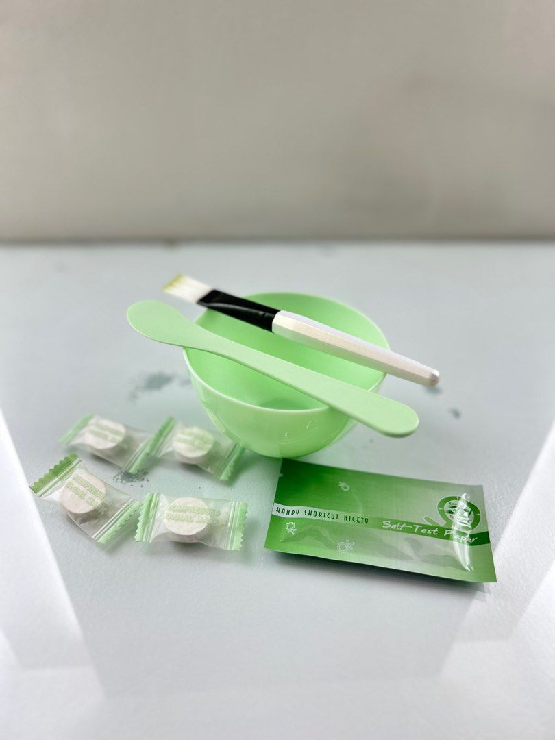 Compressed sheet masks, mixing bowl, test trip for vaginal health on