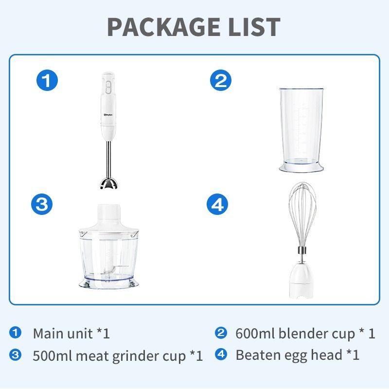 Electric Handheld Food Blender Set 3 In 1 Whisk Chopper Mixer Beater