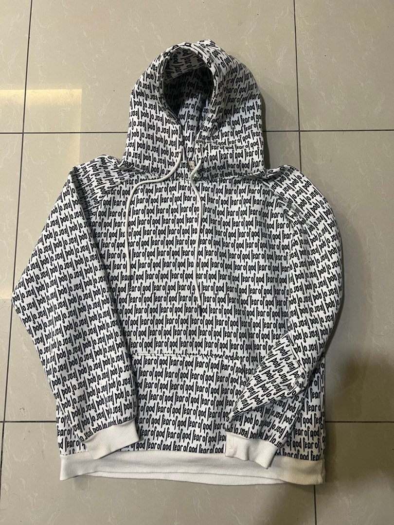 Essential Fear Of God All Over Print Hoodie Men s Fashion Tops