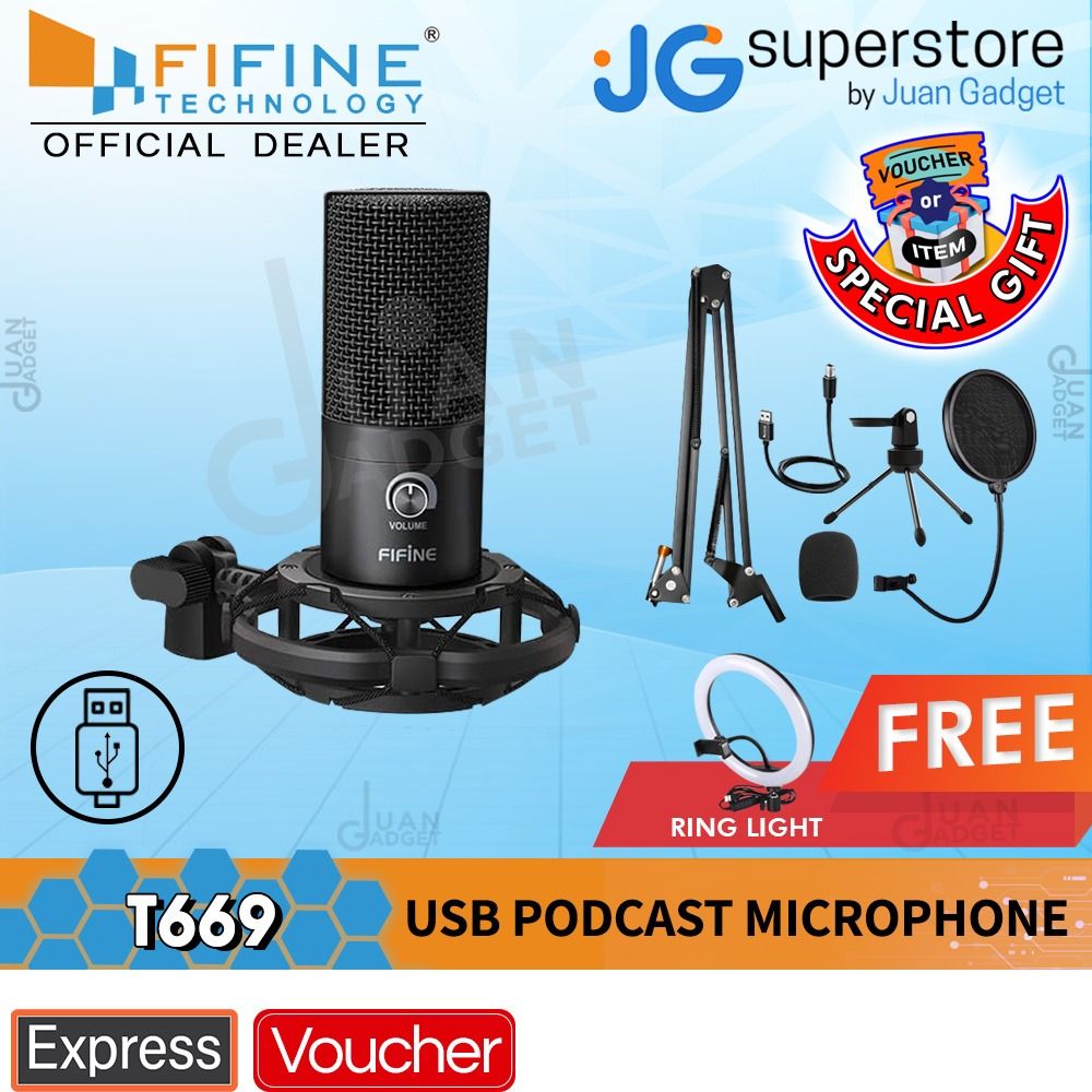 Fifine T669 Pro3 RGB Uni-directional USB Microphone Bundle with Volume ...