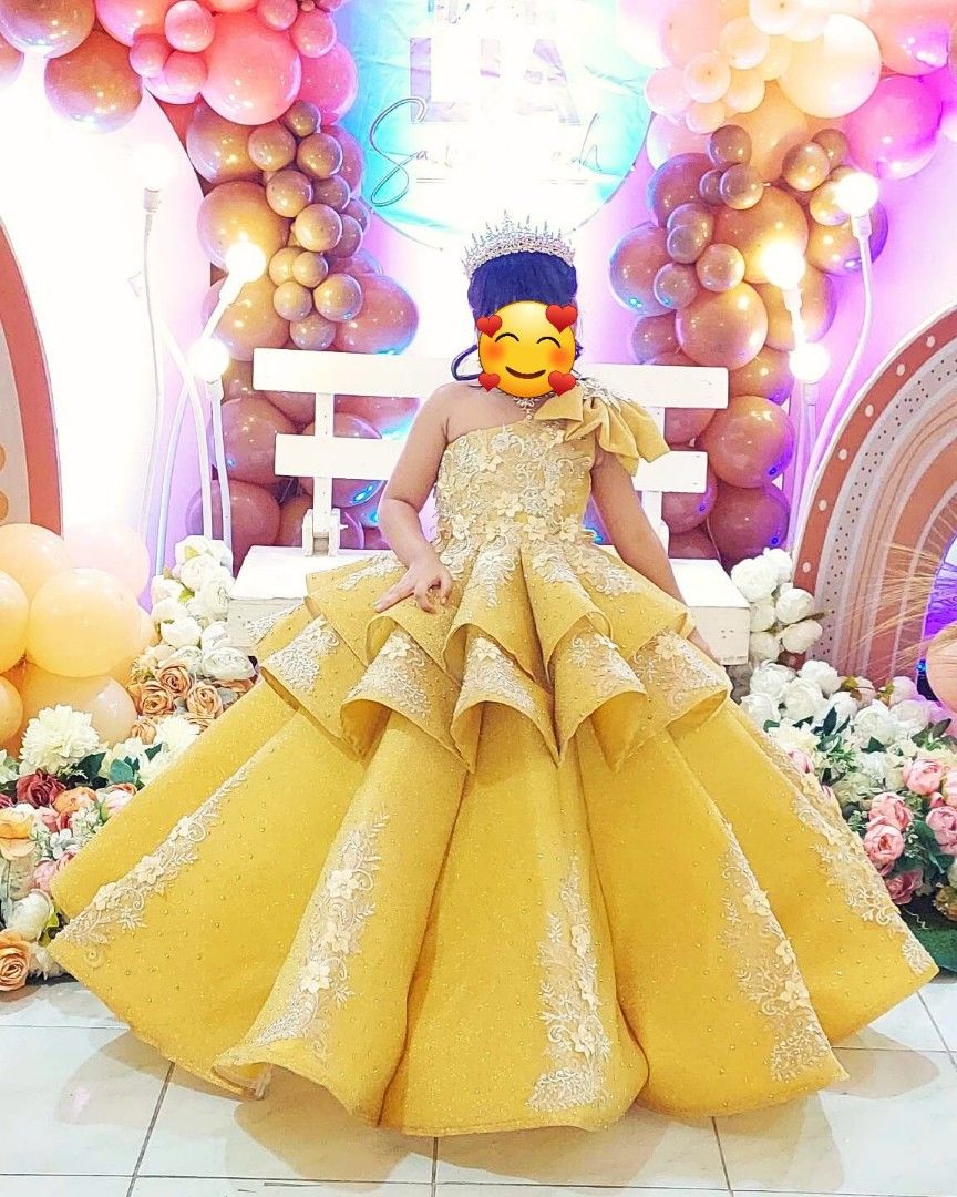 2 in 1 Gold Gown for 7th birthday or any occasion Babies Kids