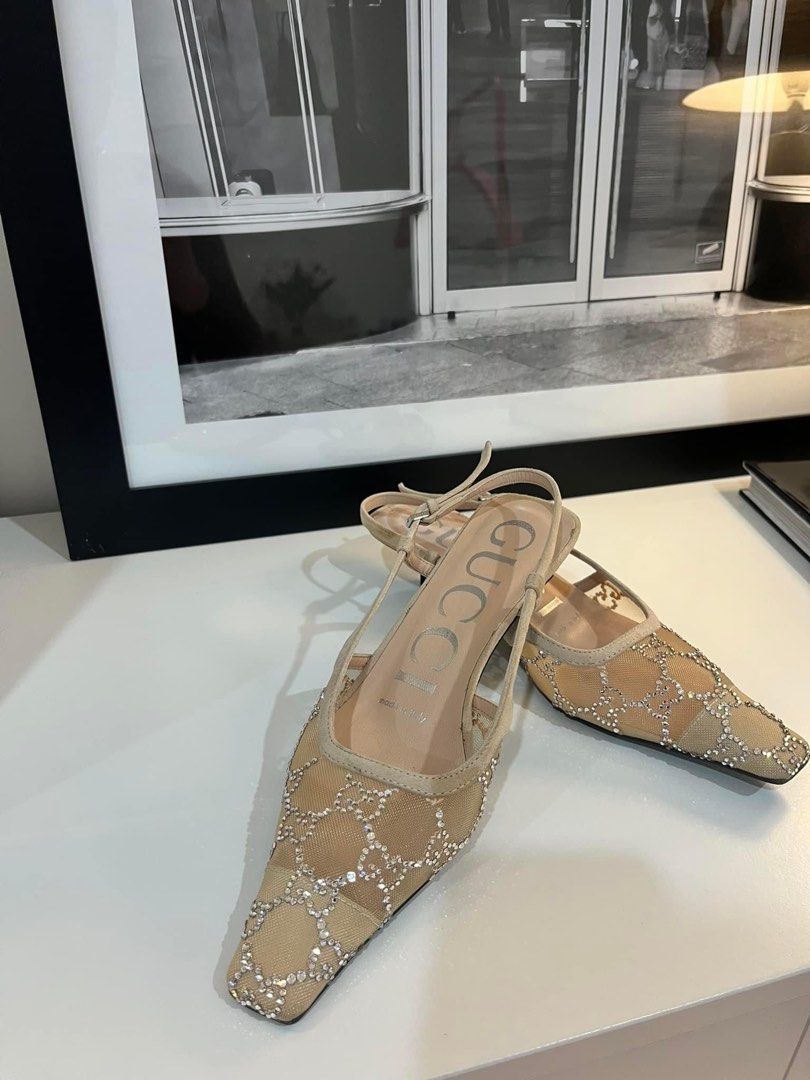 Gucci Mid Heel Mesh Pumps in Nude Color