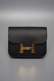 Hermes Constance Slim Wallet Black Alligator Waist Belt Bag Palladium  Hardware