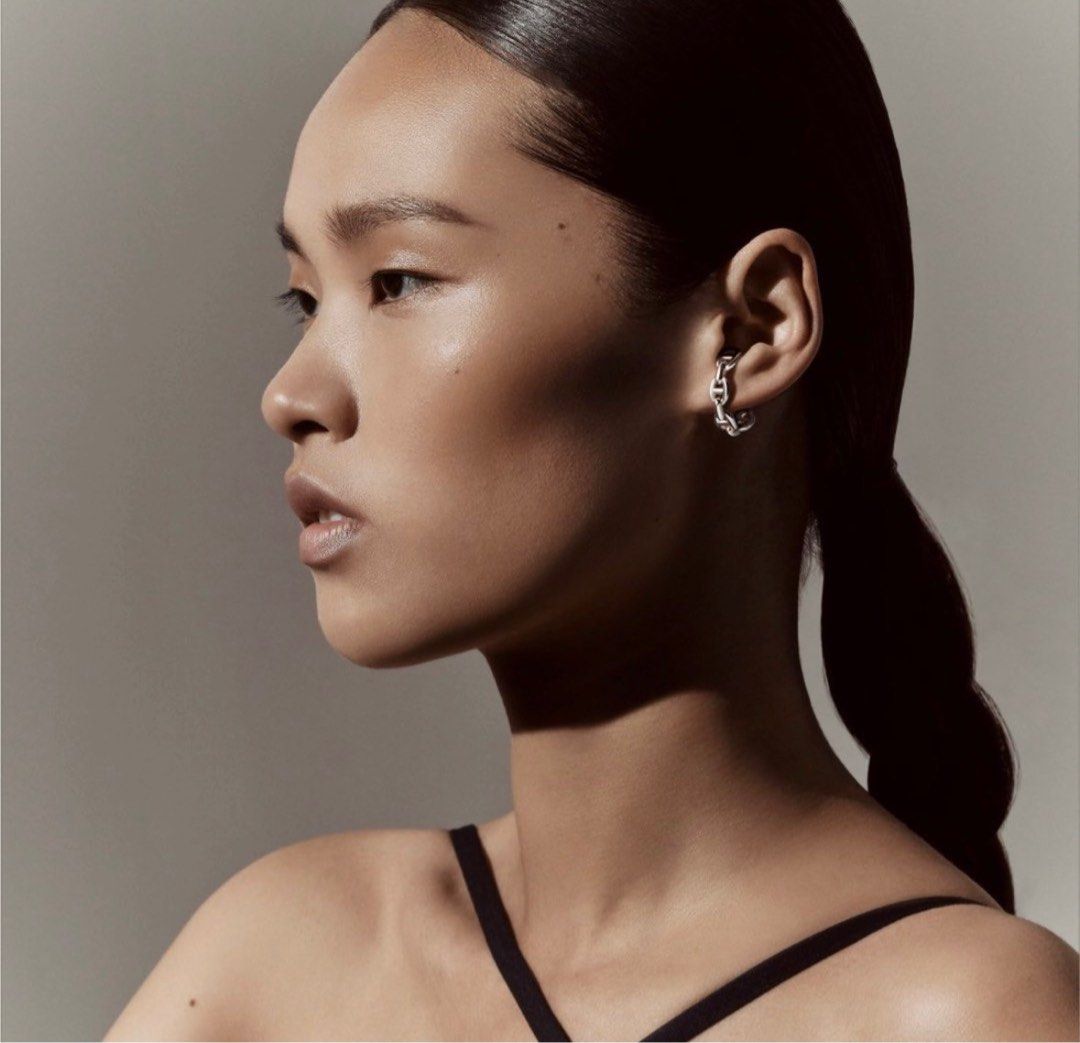 Hermes Silver Chaine d ancre Enchainee ear climber earrings