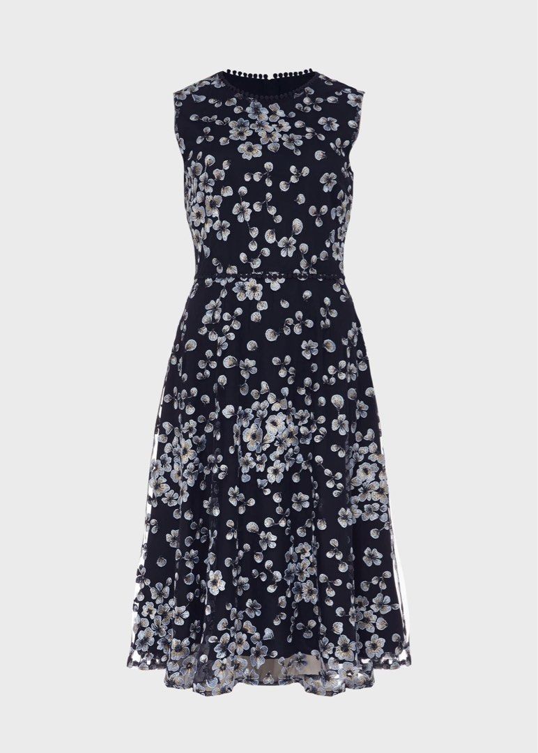 Hobbs LILITH EMBROIDERED FLORAL DRESS Navy Women s Fashion