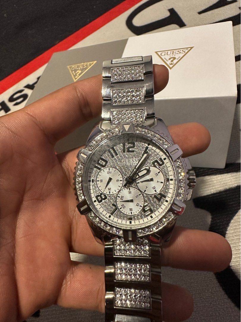 Ice out Guess diamond watch, Luxury, Watches on Carousell