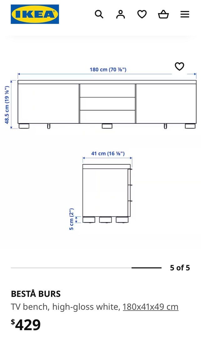 IKEA TV Console Besta Burs highgloss white, Furniture & Home Living