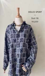 Kemeja oversized unisex dolce sport original authentic motif kartu king queen lucu unik vintage keren abu grey premium preloved murah