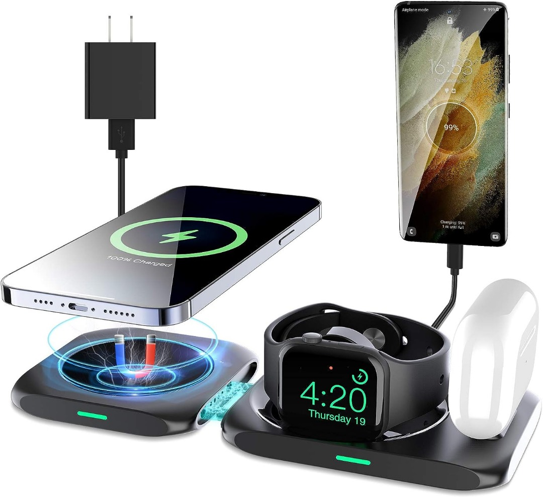 KKM Magnetic Wireless Charger, 4-In-1 Detachable Folding Charging Station, Magsafe  Charger, Suitable for iPhone 14 Pro/14 Pro Max/14/14 Plus, Apple Watch,  Airpods Pro, Mobile Phones  Gadgets, Mobile  Gadget Accessories, Chargers