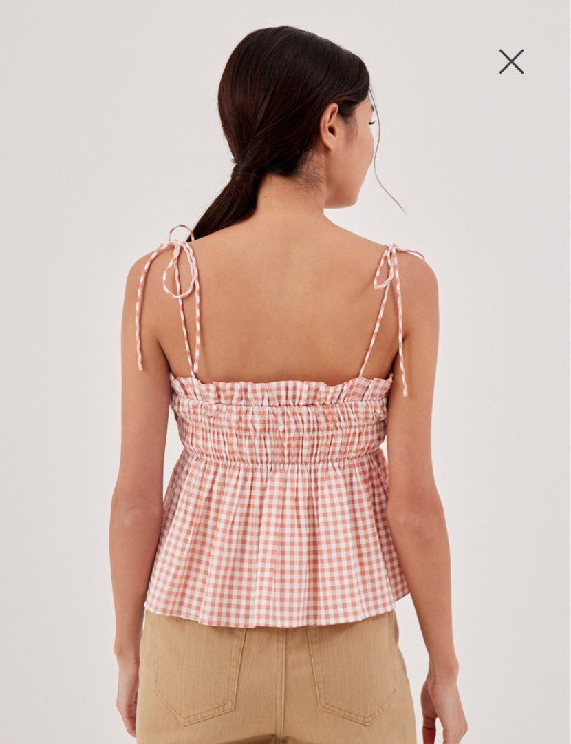 Tie shoulder smocked top hotsell