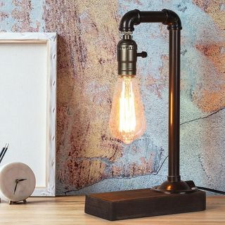 LIANTRAL Retro Vintage Table Lamp, Industrial Loft Style Steam Punk Lamp with Wood Base Iron Piping Desk Lamp for Bedside, Living Room, Hallway, Café, Store (Bulb Not Included)