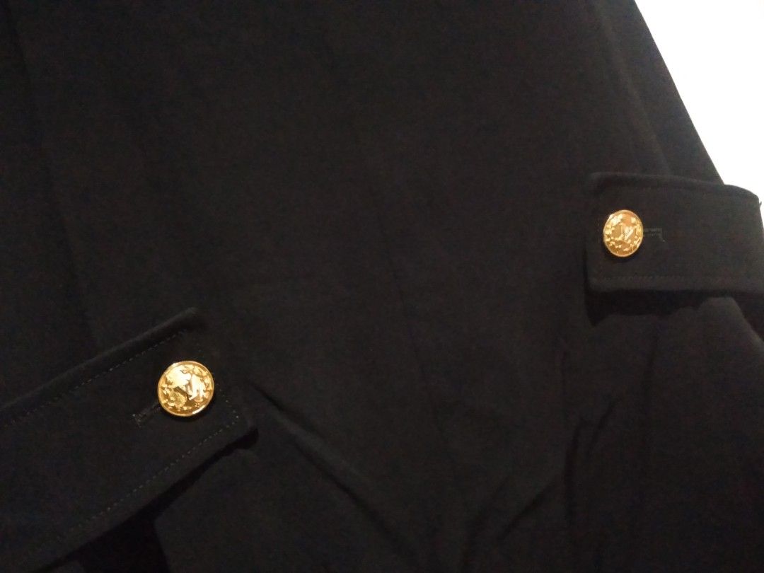 Louis Vuitton Uniform Anchor Gold Button Apron Mini Dress Black Sz