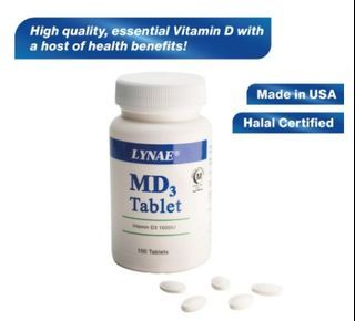 LYNAE MD3 Vitamin D 1000iu Tabs 100s (Min 2 bottles) Made from US [LOCAL SG STOCK] - Halal certified!