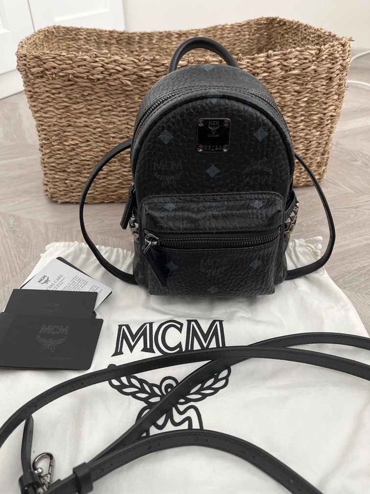 Mcm backpack silver and black hot sale