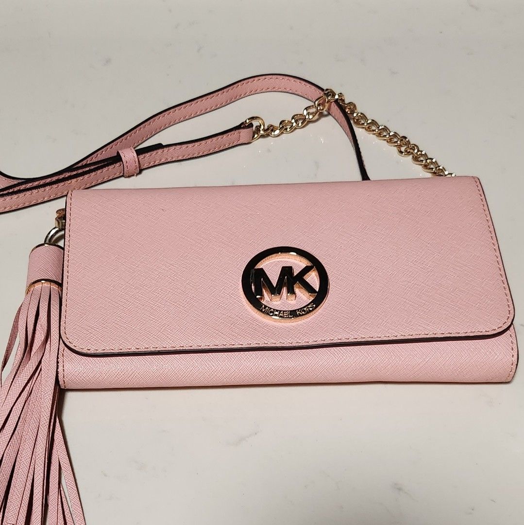 Michael Kors Light Pink/White Signature Coated Canvas and Leather Ginny  Shoulder Bag Michael Kors | TLC