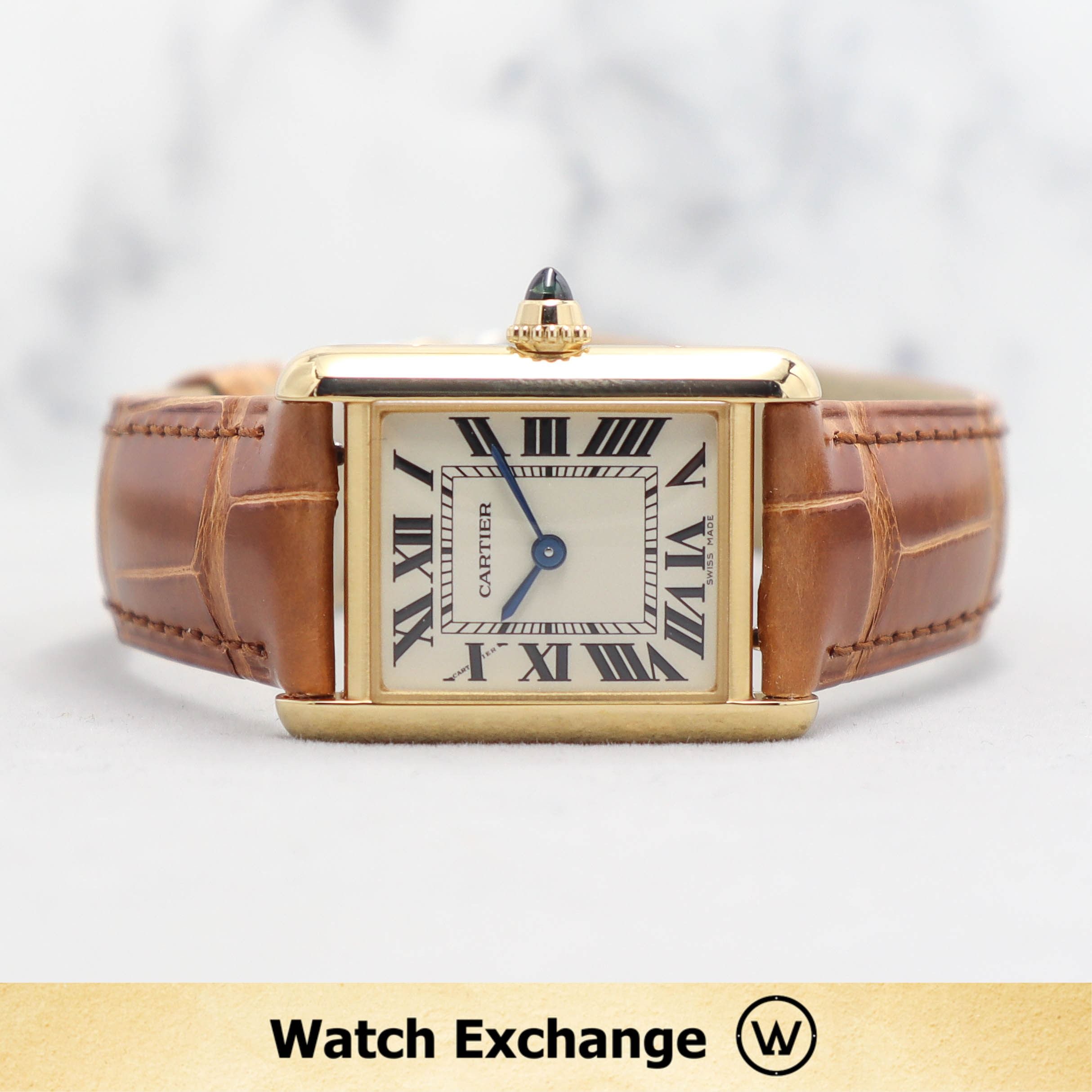 Cartier Tank Louis 18k Yellow Gold Brown Strap Ladies Watch W1529856 Box  Card