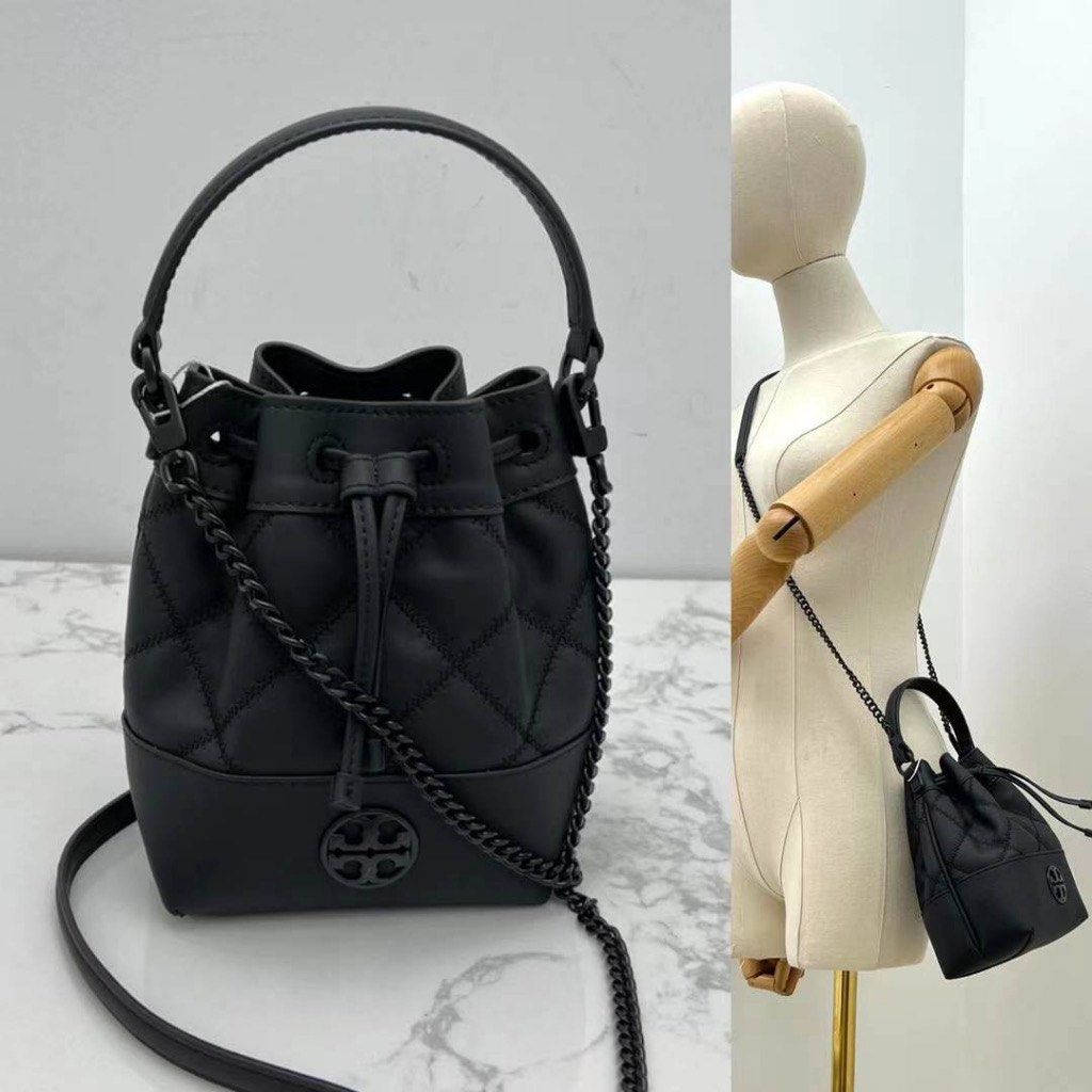 New tory burch willa bucket bag black matte original on Carousell