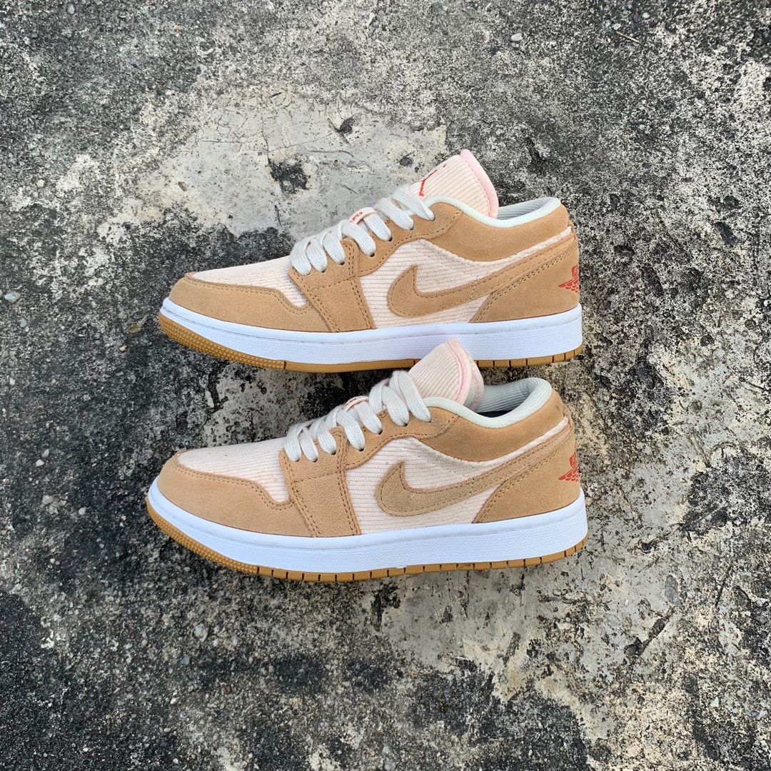 Nike Air Jordan 1 Low Twine Orange Quartz Corduroy, Fesyen Pria