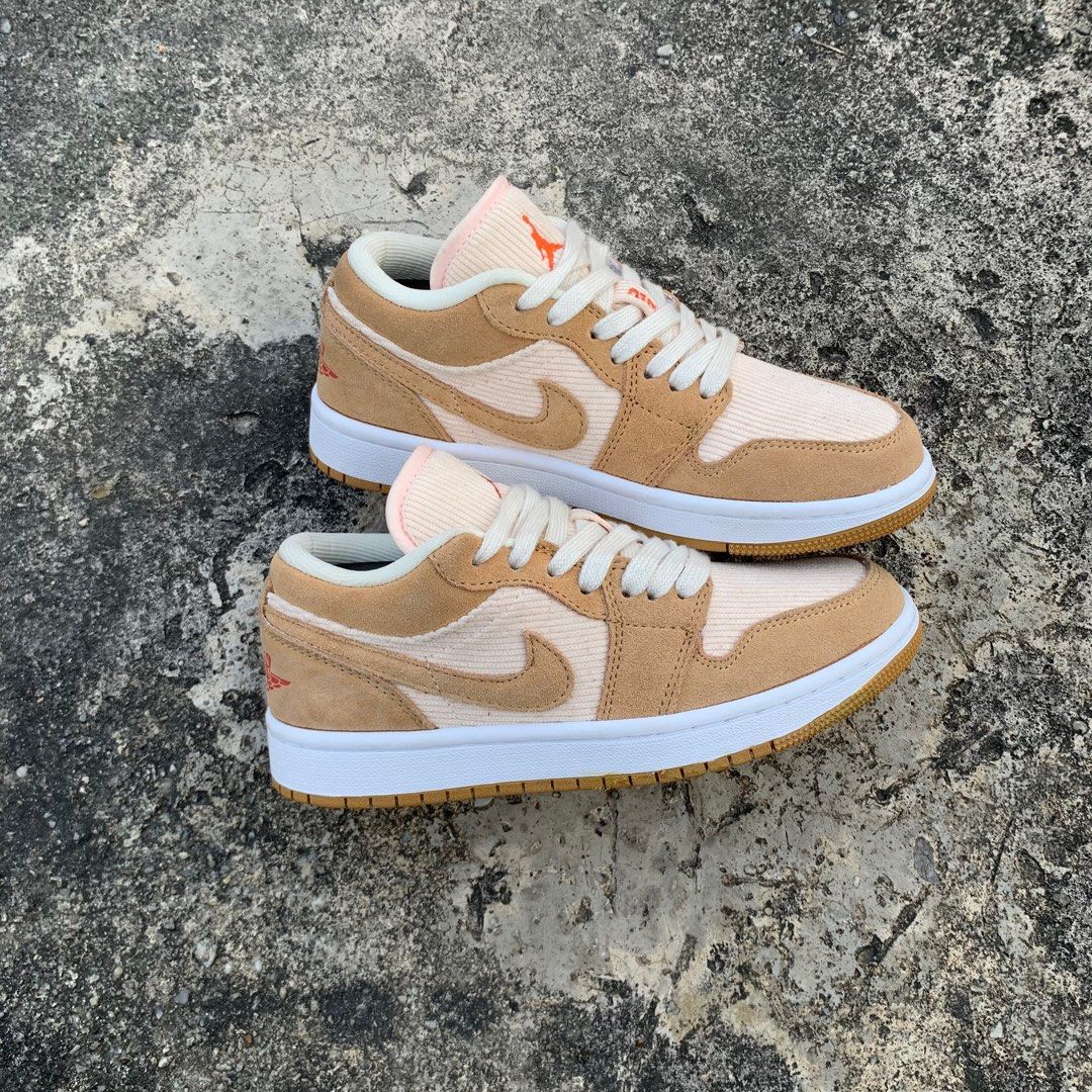 Nike Air Jordan 1 Low Twine Orange Quartz Corduroy, Fesyen Pria