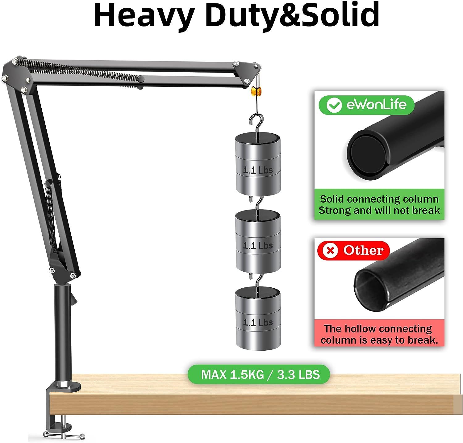 Overhead Mic Boom Arm Stand, eWonLife Desk Microphone Boom Arm Stand ...