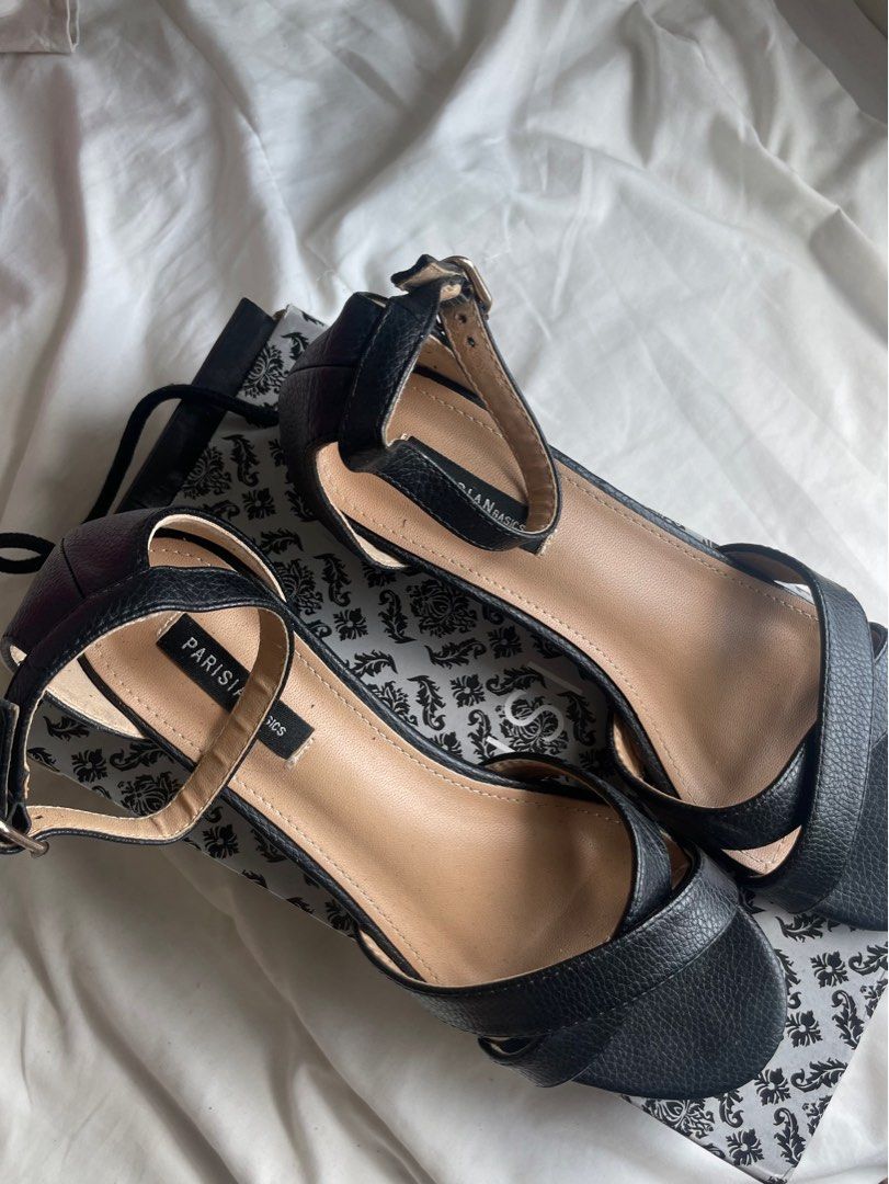 Parisian Basics Heels Black (Pre-loved shoes) (Category: Heels) located in Manila. Submitted by chmegger (Listing ID 1250964372, Image 2). Description: ✧ Price: PHP 500 ✧ Brand & Model: PARISIAN Basics (Cora) ✧ Description: Black, Open Toe, with Strap ✧ Size: 8 ✧ Heels Height: 1 inch ✧ Damages: None ✧ Bought from SM Department Store ✧ RFS: Used only once (for PE Latin dance) ✧ MOD: Shopee Checkout/Lalamove/Meetup (Loc: Taft Ave., Pasay).