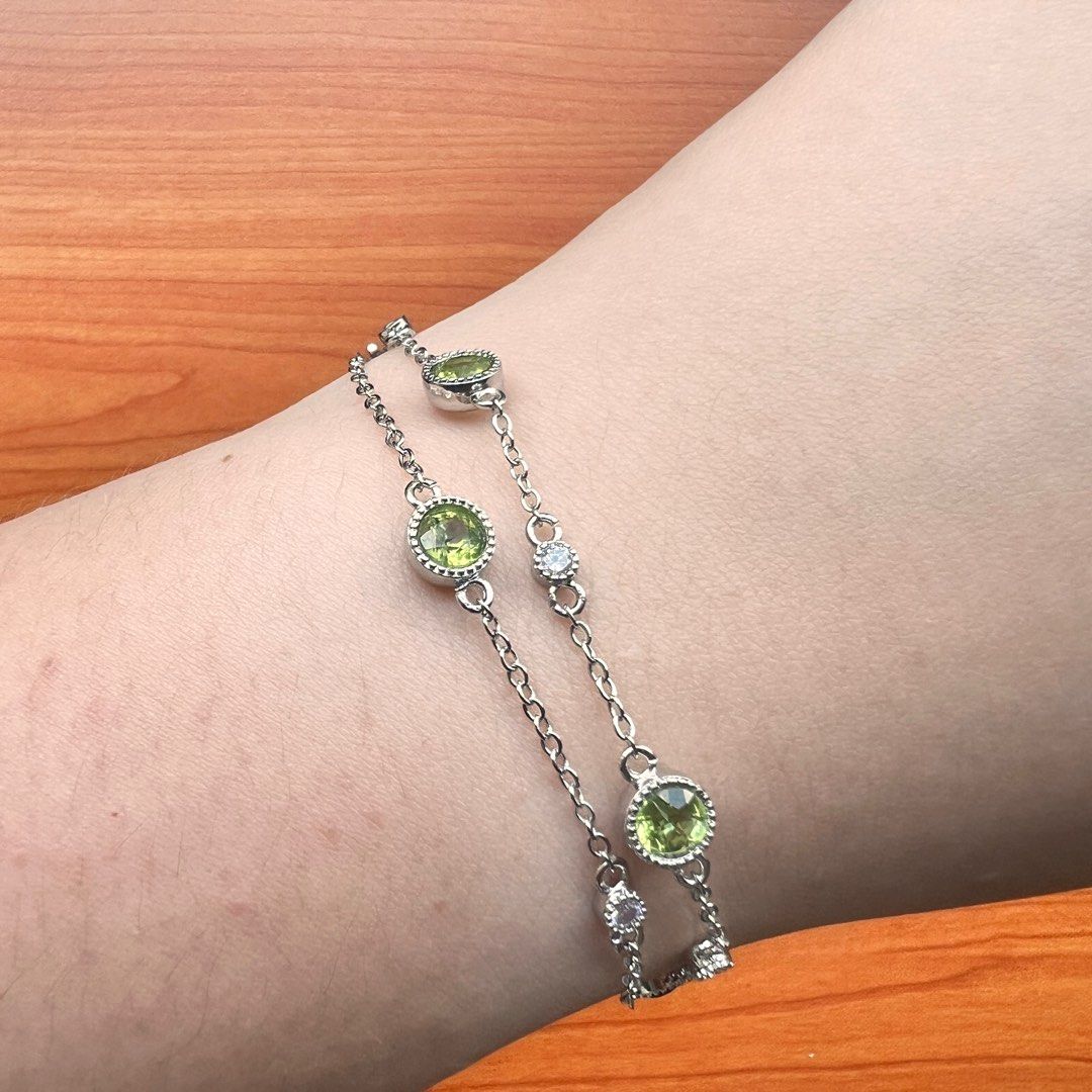 Peridot Double Layer Bracelet S925 Silver Women s Fashion