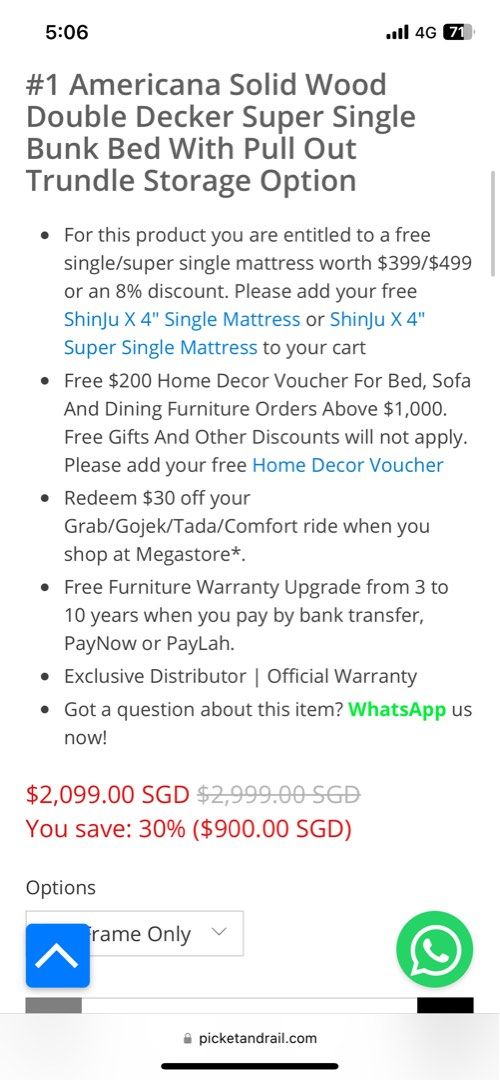 Picket and Rail double decker bed with single mattress, Furniture