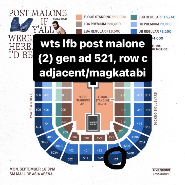 Post Malone in Manila General Admission (Gen Ad) 521 tickets, Tickets