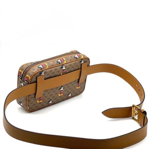 Pre order GUCCI Monogram Mickey Belt Bag Brown Gold Luxury