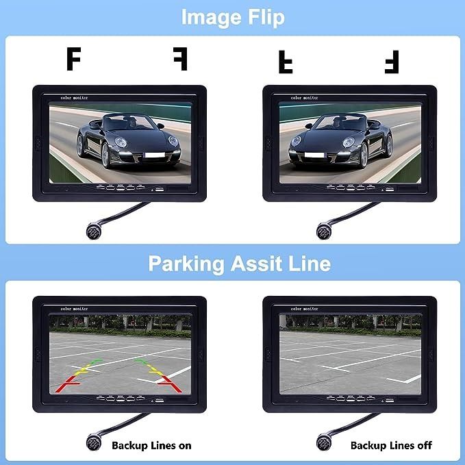 Reverse Camera 4 Split Screen (Category: Cameras & Sensors) located in Singapore. Submitted by juzbuyla (Listing ID 1251024774, Image 2). Description: "Backup Camera 4 Split Screen Monitor Camecho Vehicle Front View Rear View Camera 18 IR Night Vision Waterproof Aviation 4 Pins Connector For Trucks RV Trailer Bus 12V 24V Parking Assistance 🎄⛄12V - 24V Car Backup Camera System: Car rear view camera with 7 inch monitor with two rear view cameras, 