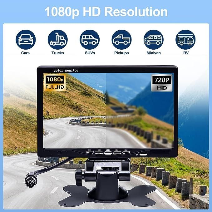 Reverse Camera 4 Split Screen (Category: Cameras & Sensors) located in Singapore. Submitted by juzbuyla (Listing ID 1251024774, Image 3). Description: "Backup Camera 4 Split Screen Monitor Camecho Vehicle Front View Rear View Camera 18 IR Night Vision Waterproof Aviation 4 Pins Connector For Trucks RV Trailer Bus 12V 24V Parking Assistance 🎄⛄12V - 24V Car Backup Camera System: Car rear view camera with 7 inch monitor with two rear view cameras, 