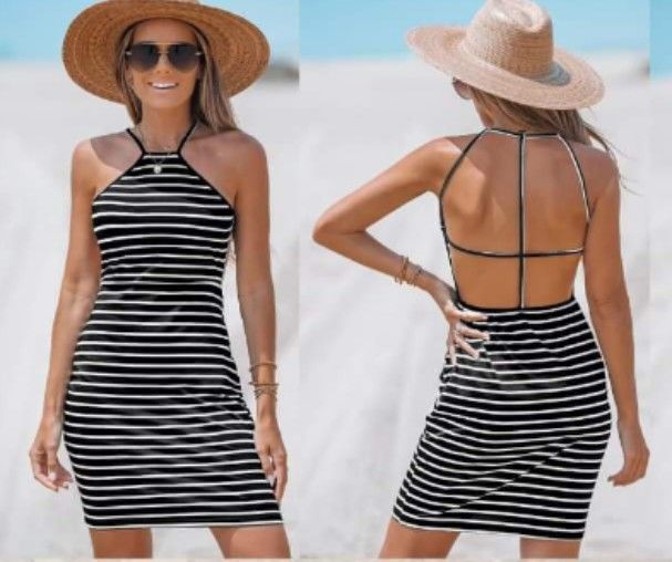 Ribbed Mini Dress [Backless Stripes Black White Hubadera] (Category: Dresses) located in Quezon City. Submitted by aerishx (Listing ID 1251050316, Image 1). Description: SHEIN Brandnew with Pouch.
