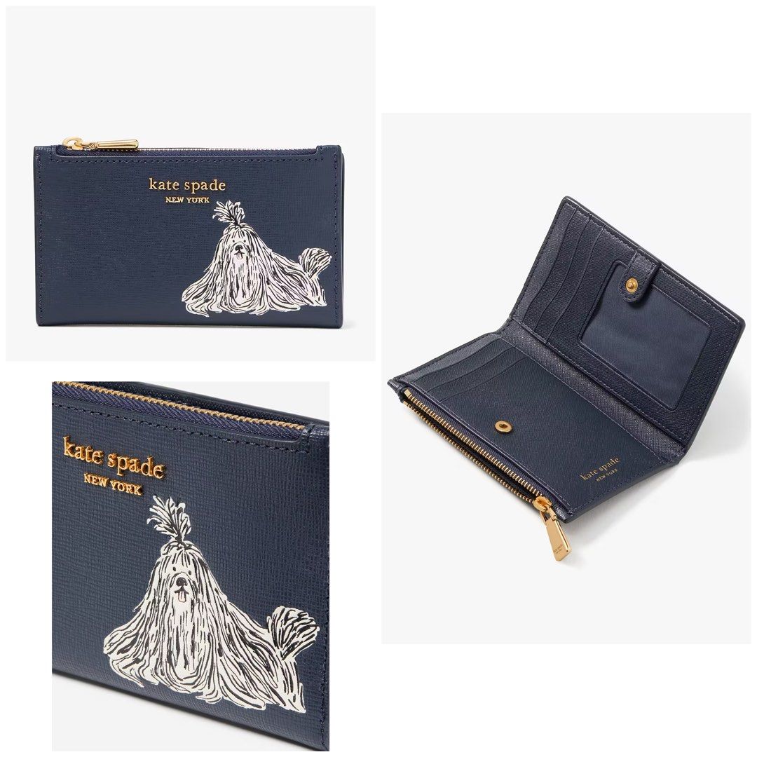 SALE ENDS 4 SEPT Kate Spade Shaggy Embossed Small Slim Bifold Wallet Blazer Blue Multi Navy Dog