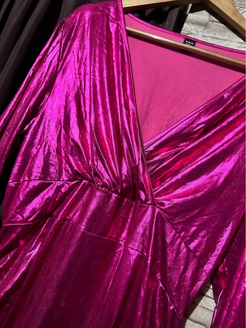 Shein Curve Plus size Metallic Barbie Pink/ Hot pink Ruched Euphoria  Party/Event dress, Women's Fashion, Dresses & Sets, Dresses on Carousell