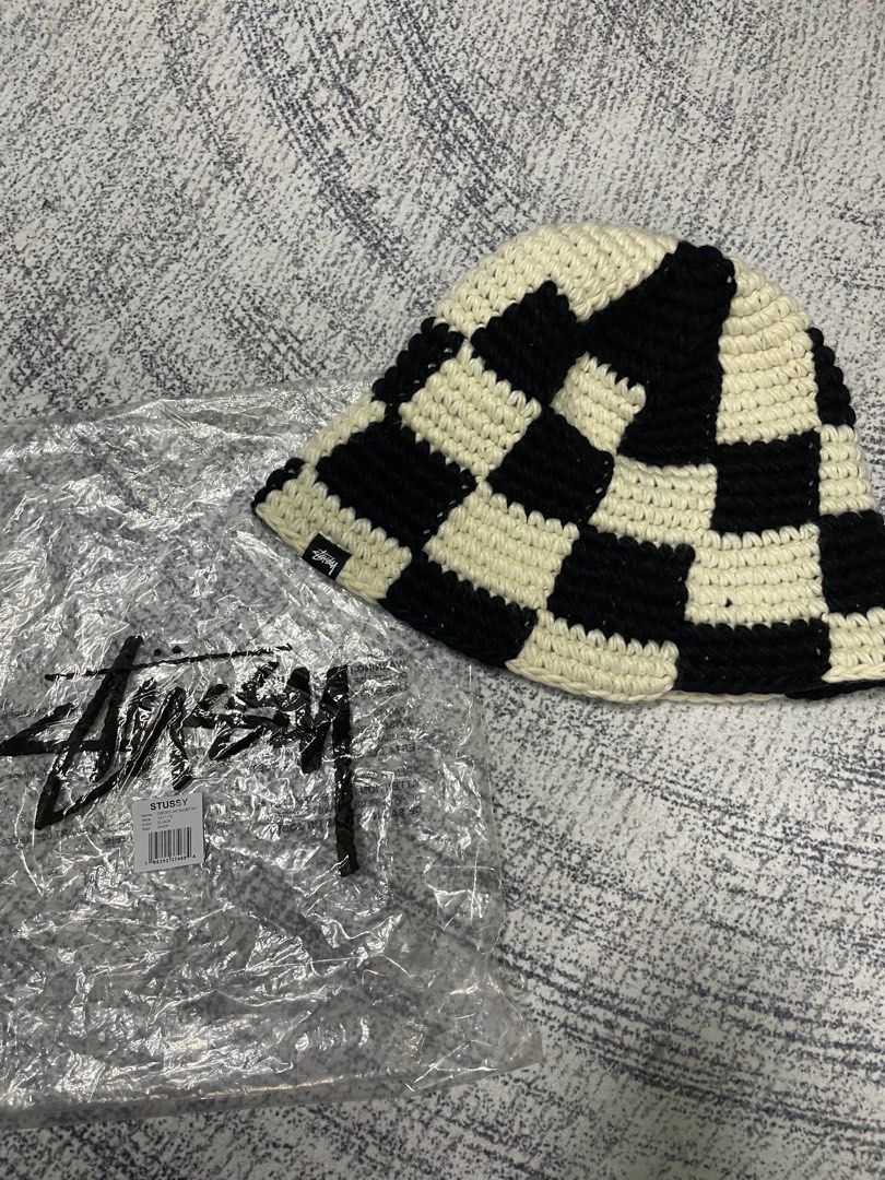 Stussy Checker Knit Bucket Hat, 名牌, 飾物及配件- Carousell