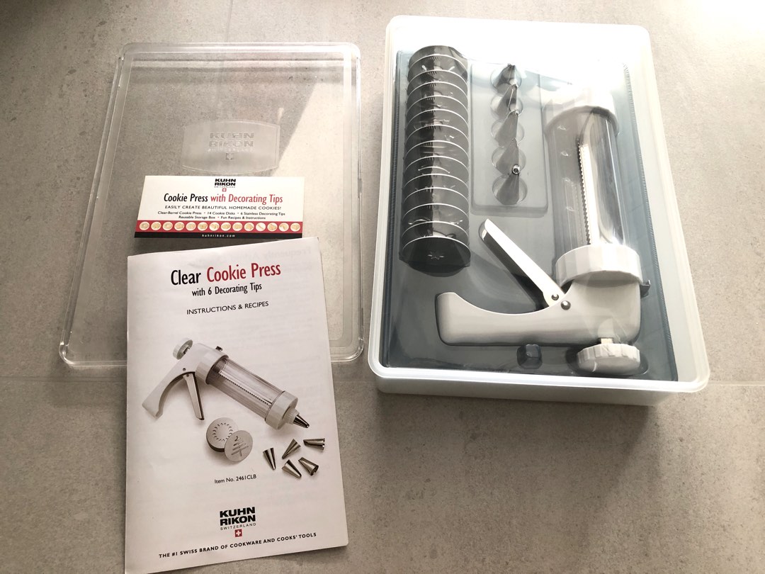 Swiss Kuhn Rikon Clear Cookie Press with Decorating Tips and Storage Box, Furniture & Home