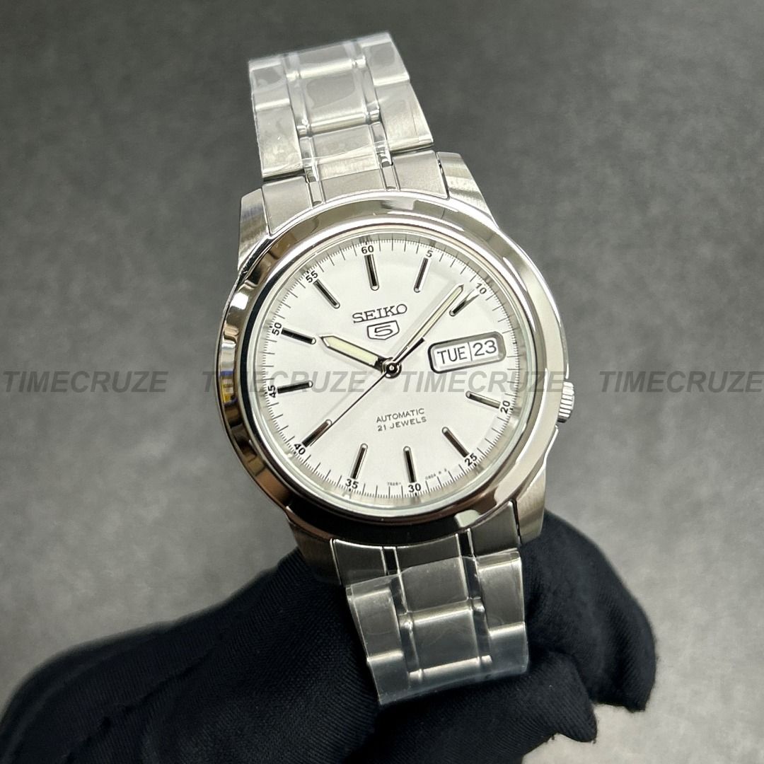 Time Cruze Seiko 5 SNKE49J1 SNKE49K1 Automatic Japan Made Stainless Steel Band White Dial Men Watch SNKE49