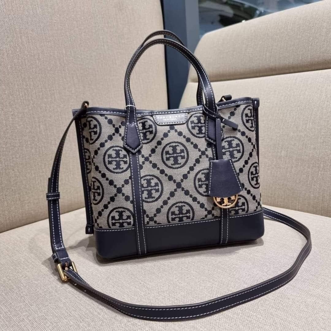 Tory Burch Perry T Monogram Small Triple-Compartment Tote on Carousell