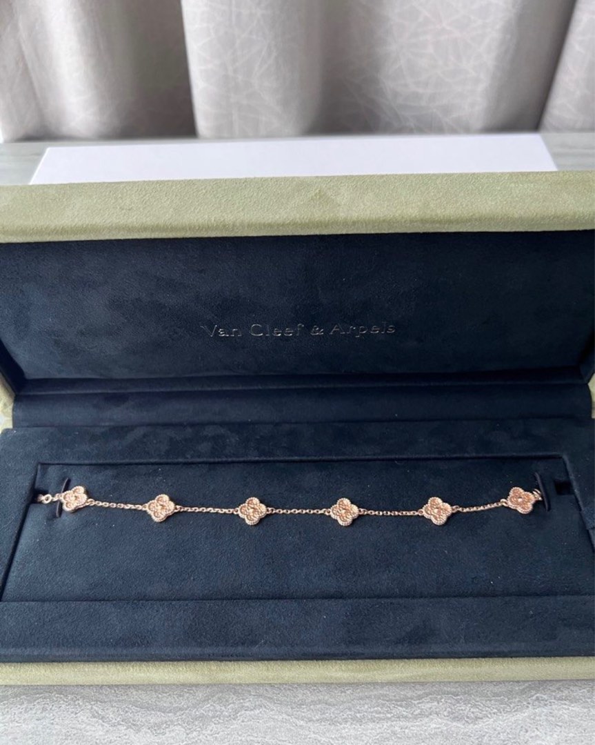 Van Cleef VCA 6 motif hammered gold bracelet sweet alhambra rose gold ...