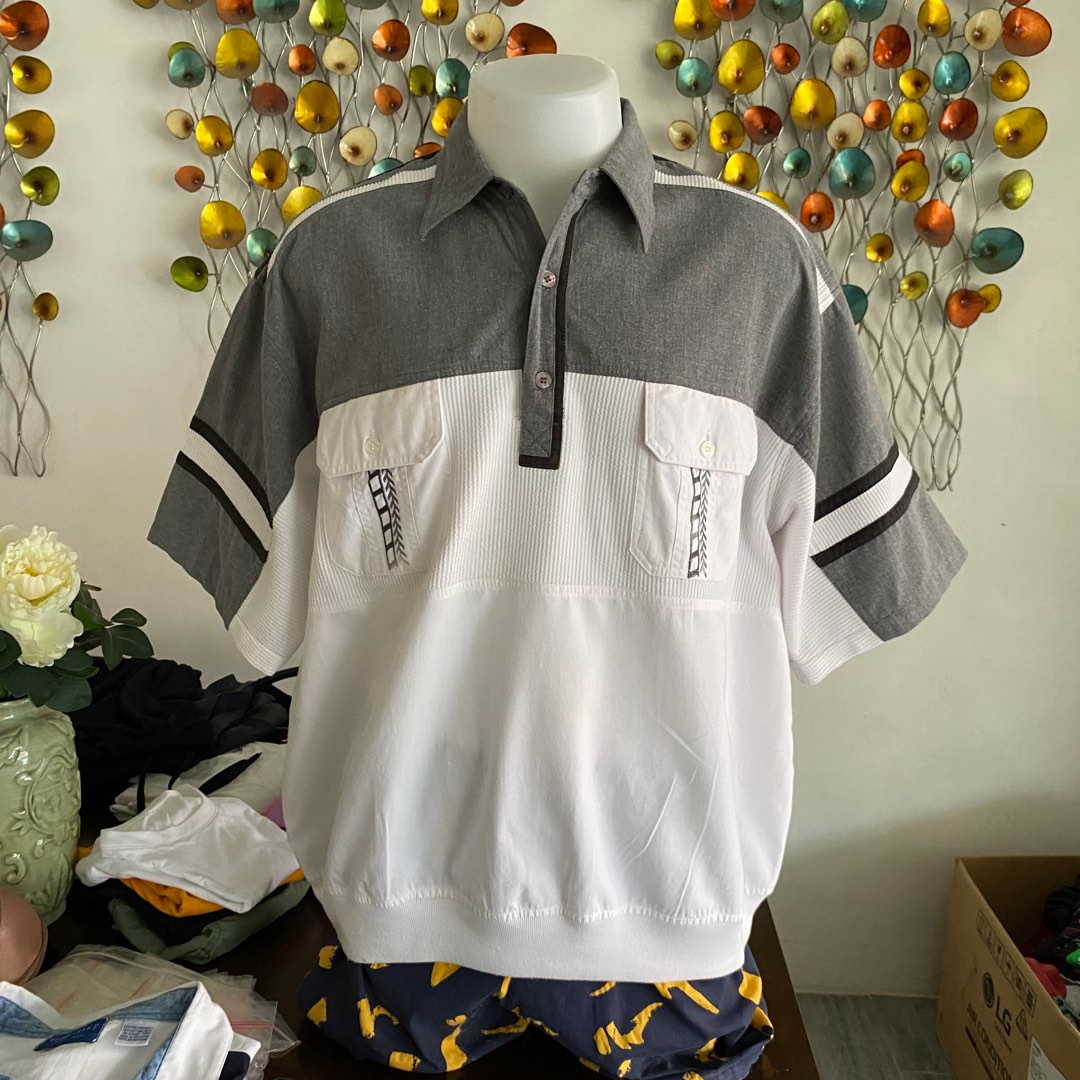 Vintage Cuban polo shirt White Grey color on Carousell