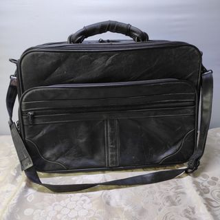 Vintage Premiere expandable black leather case bag 12” x 18” 1500 *162