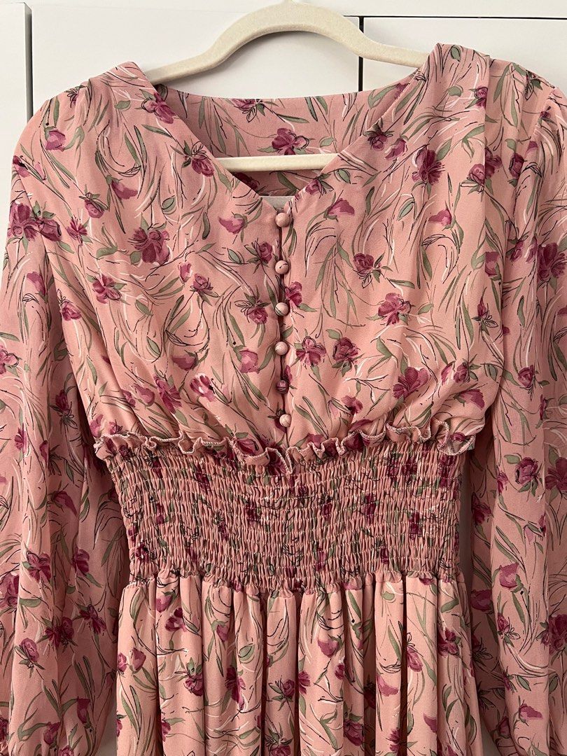 Vintage Silk Floral Long Dress on Carousell