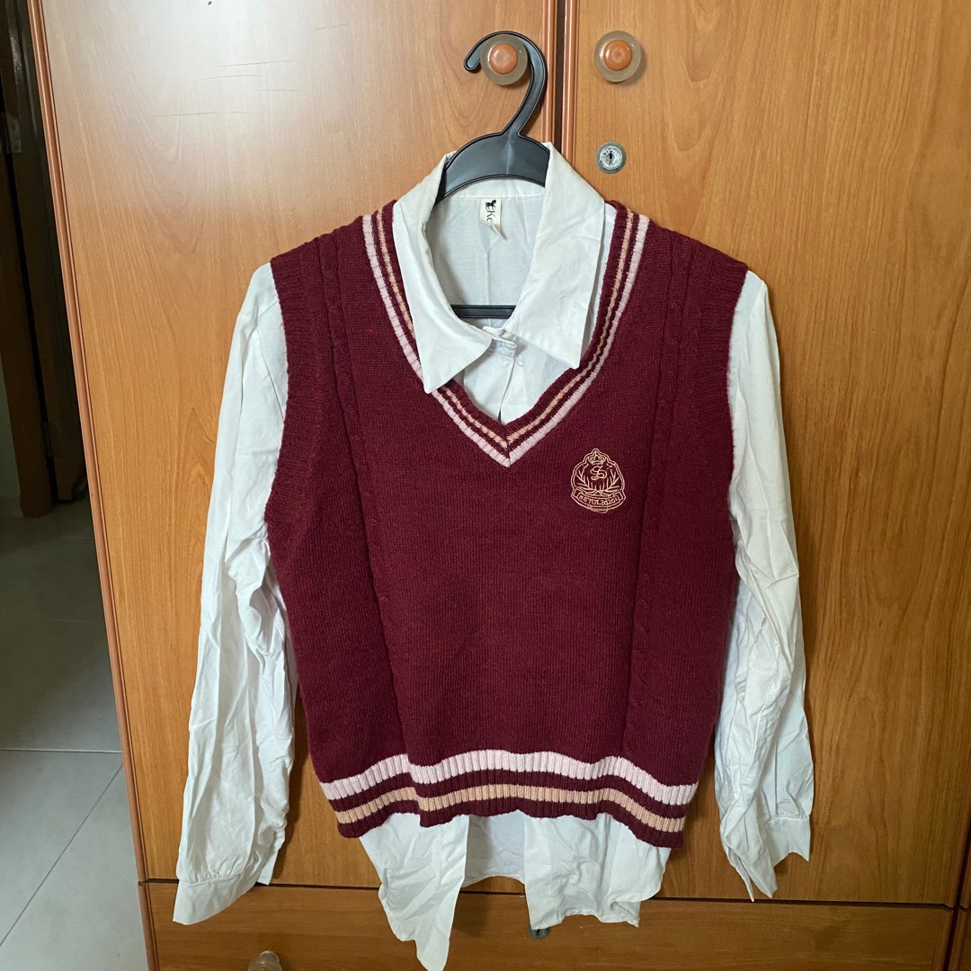 White shirt and red vest Women s Fashion Tops Shirts on Carousell
