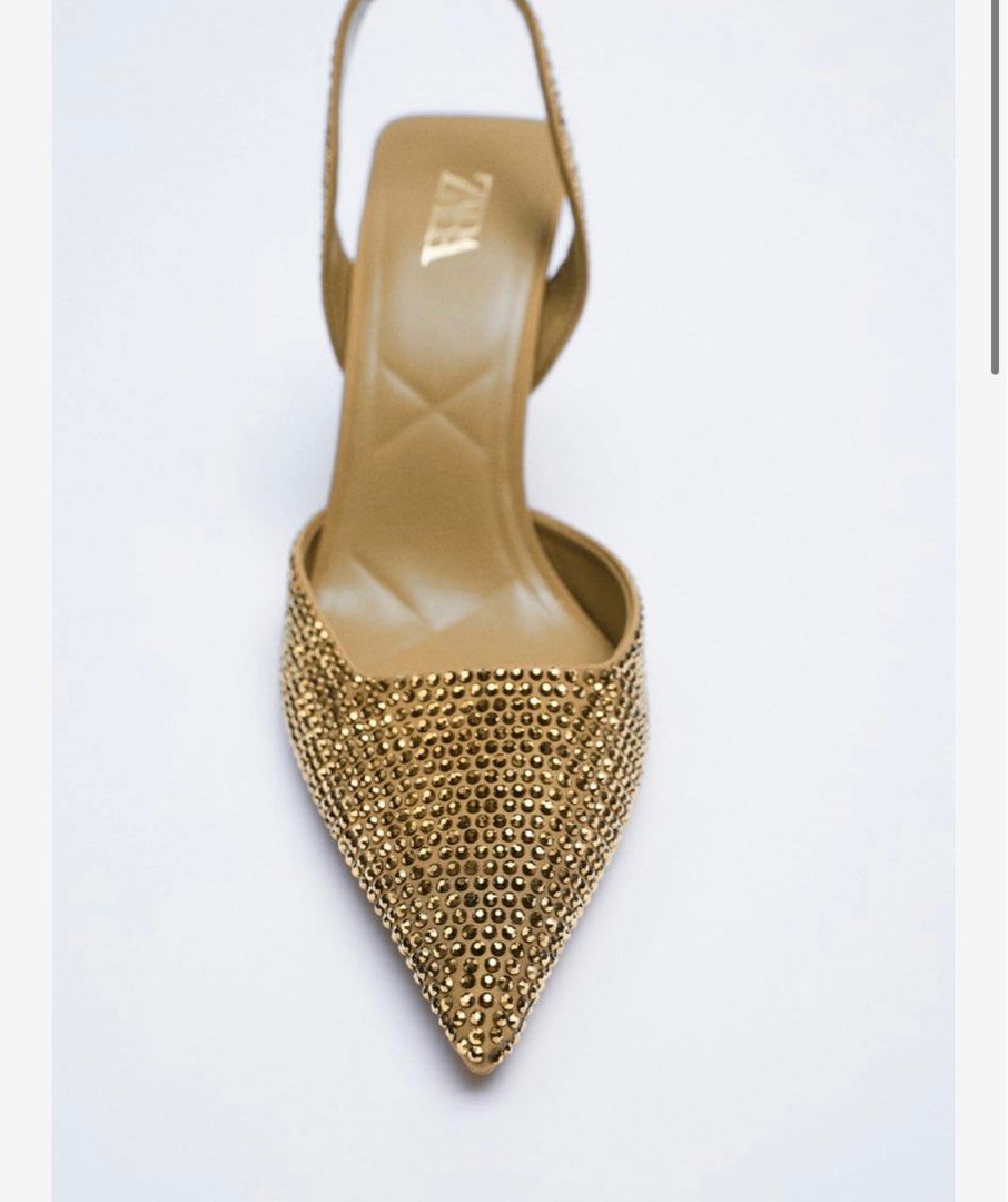 連休大幅値下げ❣️✨新品未使用✨GOLDEN  ZARA NEW WOMAN METALLIC STILETTO HEEL SANDALS SHOES GOLD 35